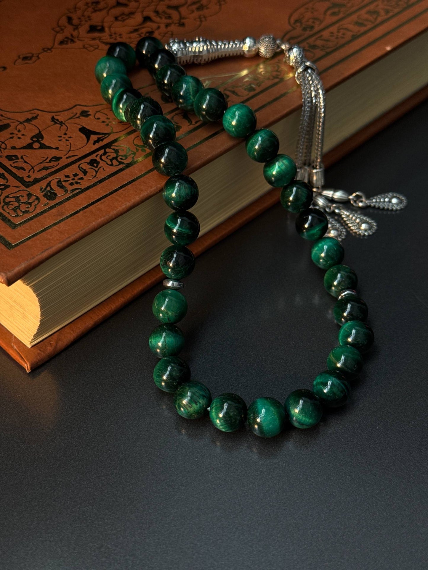 Green Tiger Eye Tasbih – 10mm, 33 - Bead Natural Gemstone Beads