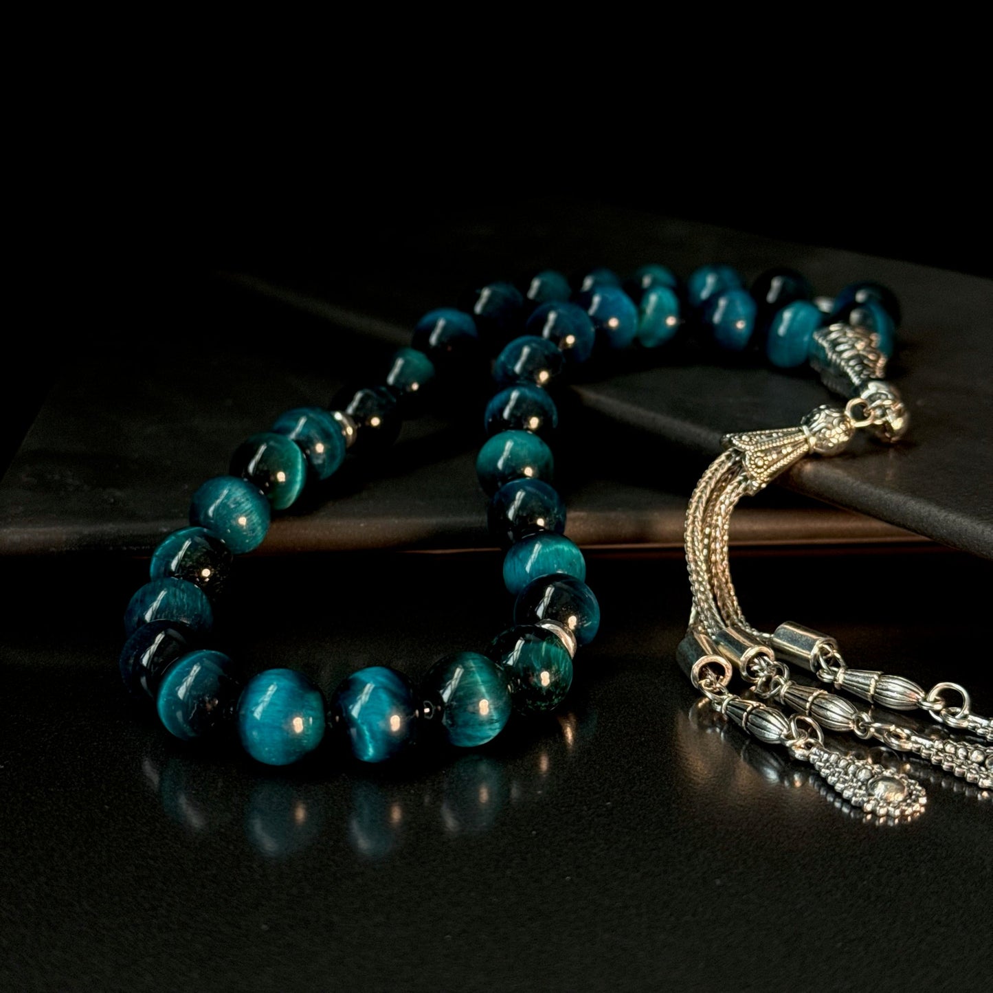 Light Blue Tiger Eye Tasbih – 10mm, 33 - Bead Natural Gemstone Beads